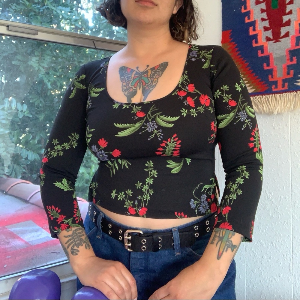 Vintage 90s 2000s Y2k BCBG 3/4 Sleeve Crop Top